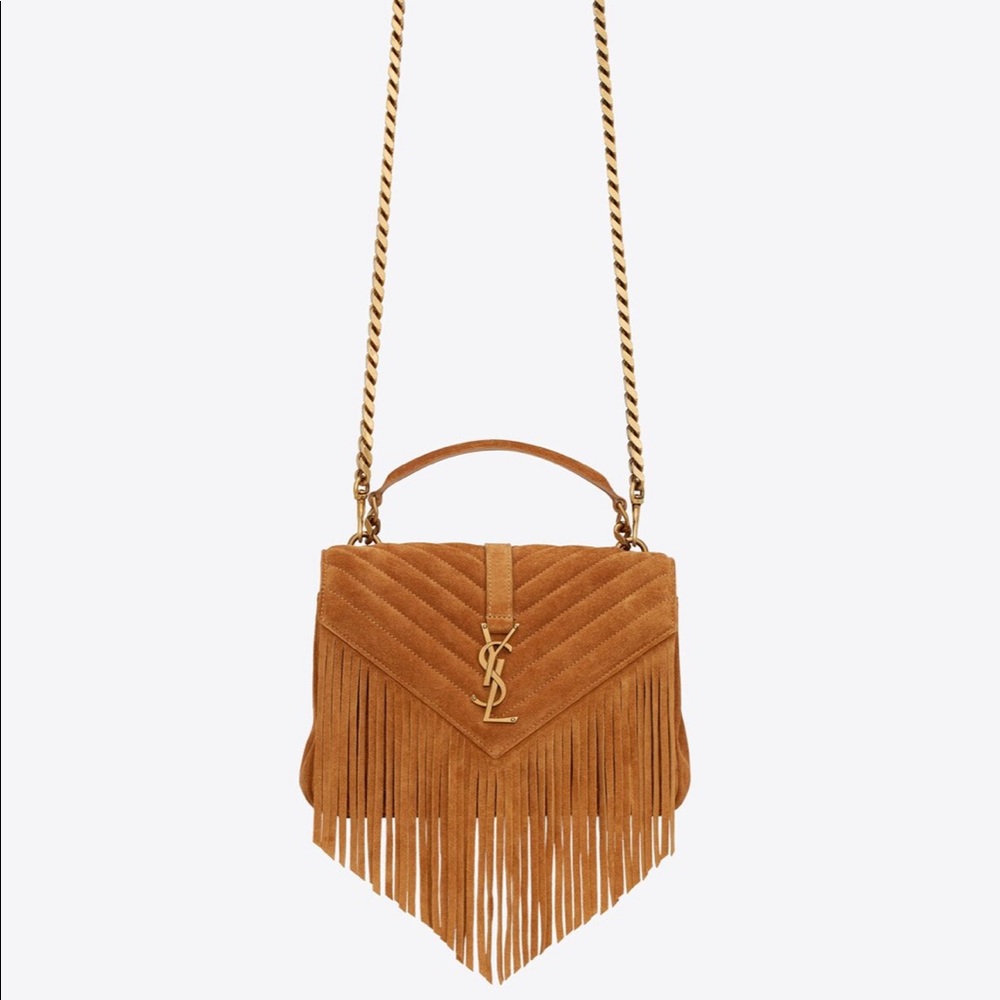 Saint Laurent - COLLEGE MEDIUM CHAIN BAG IN LIGHT SUEDE WITH FRINGES